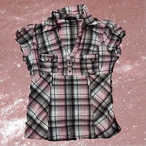 pink brown & white plaid top 🍥